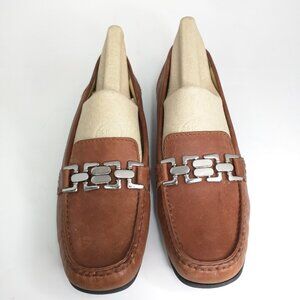 Cole Haan Loafers Tan Brown Silver Tone Hardware Size 9.5 AA Narrow Width Luxury